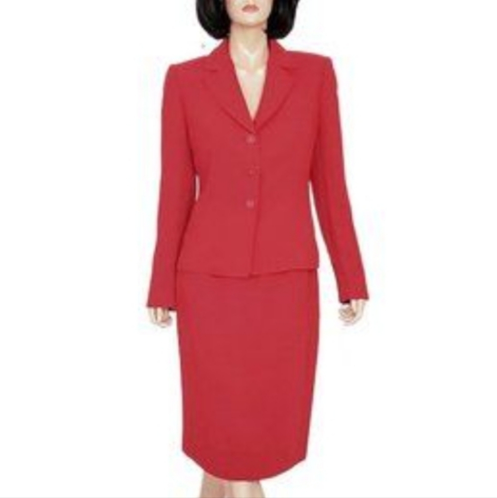 D.B.Y. (Size 13/14) Vintage Red (2PC) 4-Button Closure LS Blazer & Skirt Set